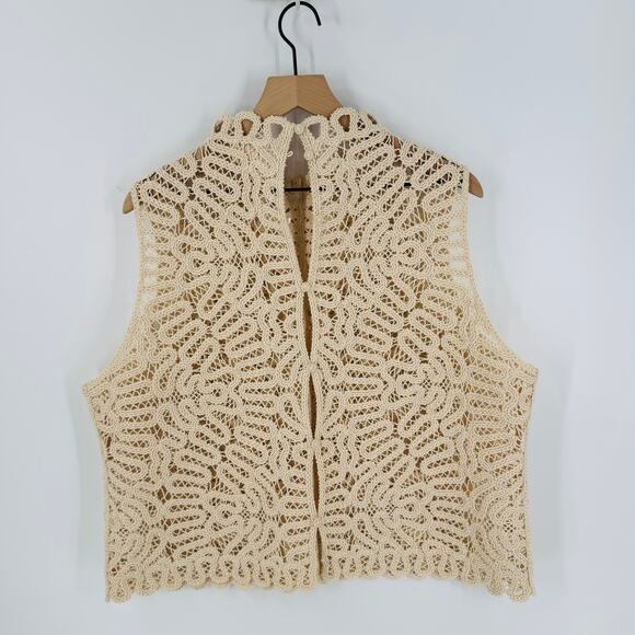 H&M Cream Crochet Look Sleeveless Textured Lace Knit Tank Top High Neck Size XXL - Picture 3 of 8